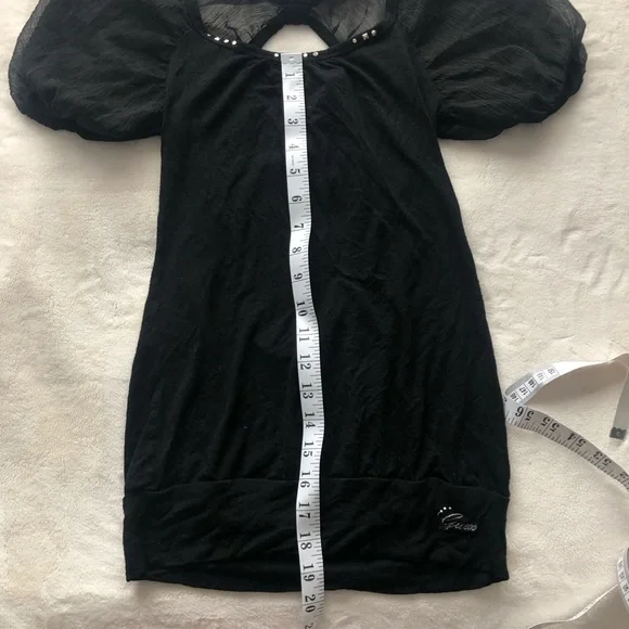 Guess Black Knit Top with Puff Sleeves and Stud Accents - Picture 4 of 5